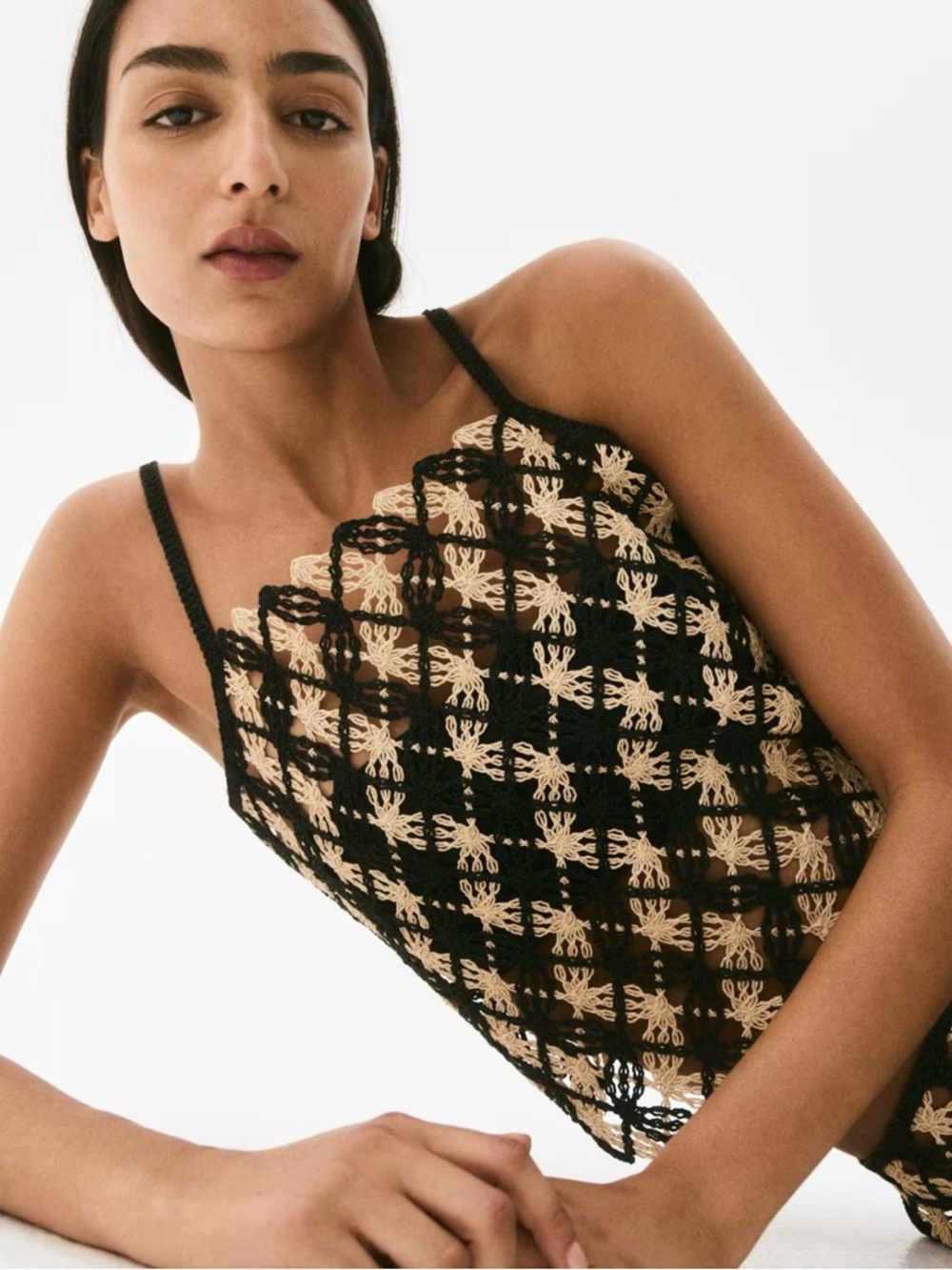 NWT H&M Edition WOMEN Crochet-Look Strappy Top (black/light Beige) M